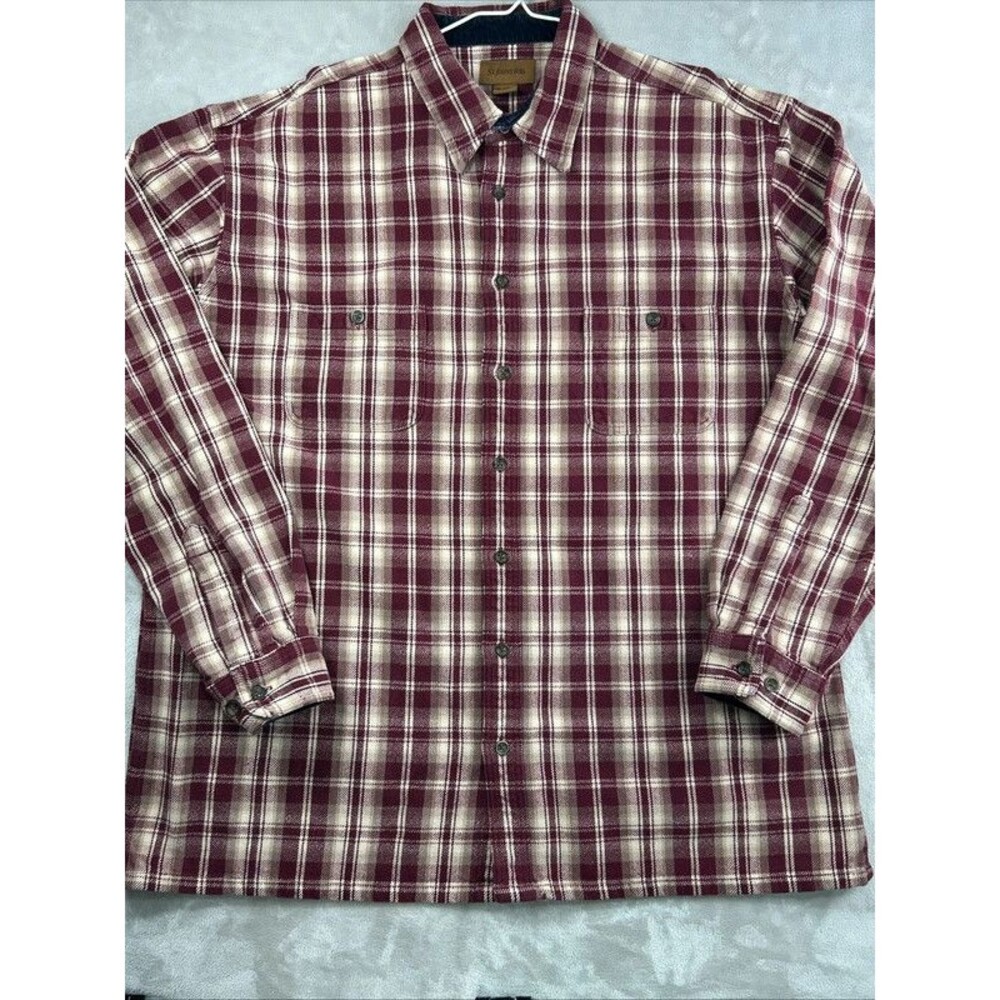 St John's Bay Mens Button Down Shirt 2XLT Maroon Long Sleeve Check
